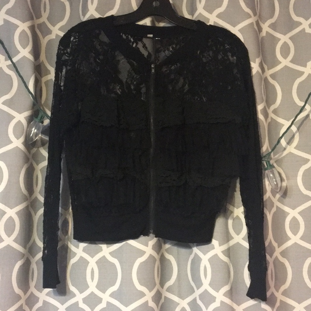 Black Lace and Ruffle Cardigan